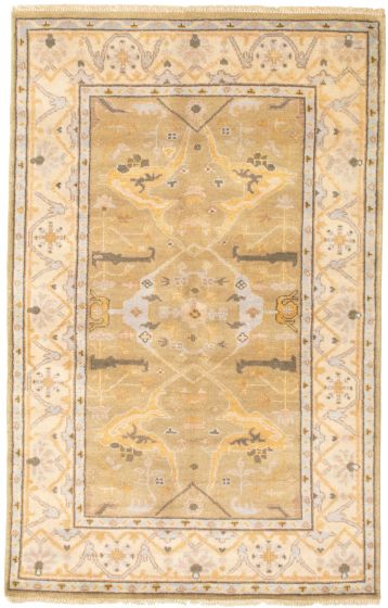 Bordered  Traditional Green Area rug 5x8 Indian Hand-knotted 344107