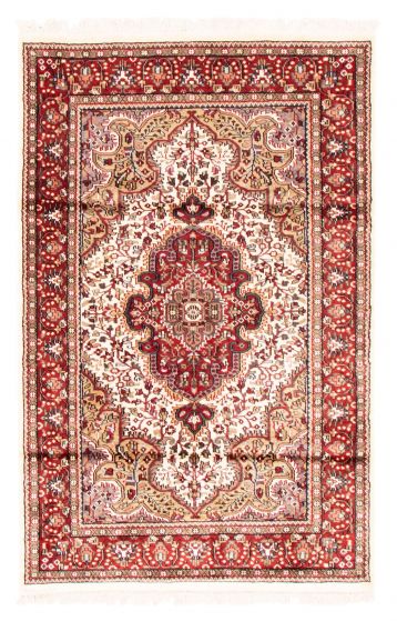 Bordered  Traditional Ivory Area rug 3x5 Indian Hand-knotted 348846