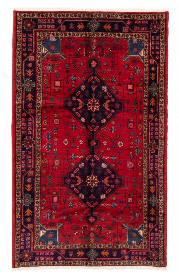 Bordered  Tribal Red Area rug 5x8 Persian Hand-knotted 383835