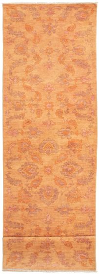 Floral  Transitional Brown Runner rug 12-ft-runner Pakistani Hand-knotted 338868