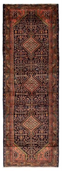 Bordered  Traditional Blue Runner rug 11-ft-runner Persian Hand-knotted 352222