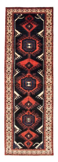 Bordered  Traditional Blue Runner rug 10-ft-runner Turkish Hand-knotted 352549