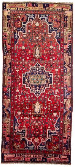 Bordered  Traditional Red Runner rug 11-ft-runner Persian Hand-knotted 308349