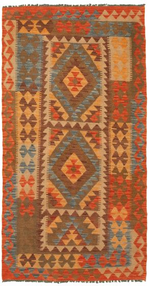 Bordered  Tribal Red Area rug 3x5 Turkish Flat-weave 346346