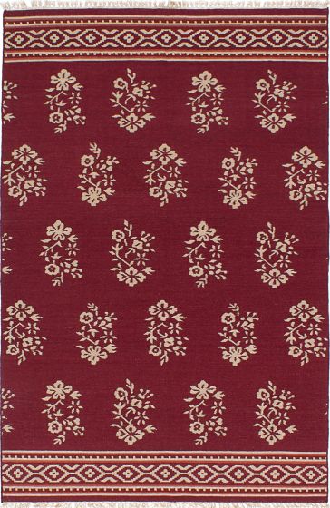 Transitional Red Area rug 5x8 Turkish Flat-weave 228420