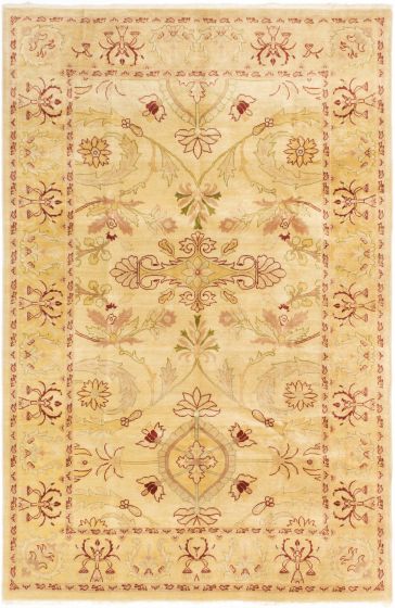 Bordered  Traditional Ivory Area rug 5x8 Turkish Hand-knotted 280748