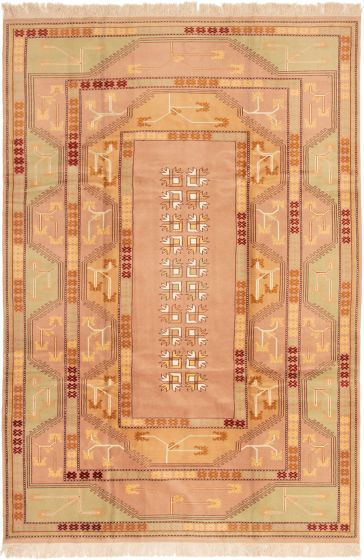 Bordered  Traditional Brown Area rug 6x9 Turkish Hand-knotted 293257