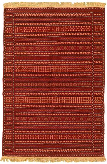 Bordered  Stripes Red Area rug 3x5 Turkish Flat-weave 334637