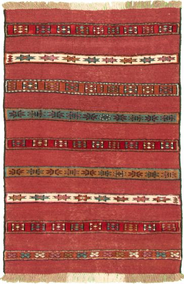 Carved  Tribal Red Area rug 3x5 Turkish Hand-knotted 334919