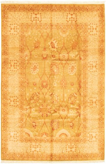 Bordered  Traditional Green Area rug 5x8 Pakistani Hand-knotted 336608