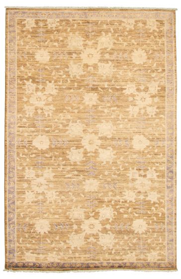 Bordered  Transitional Green Area rug 5x8 Pakistani Hand-knotted 339058