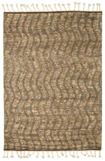 Carved  Tribal Green Area rug 5x8 Indian Hand-knotted 345604
