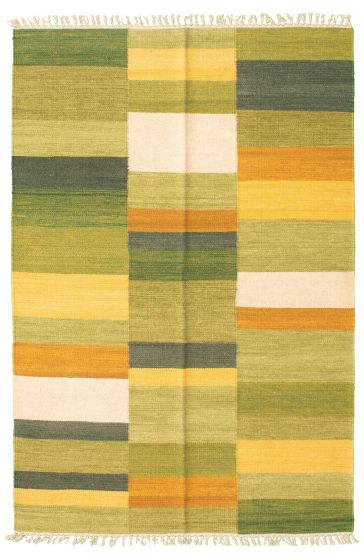 Flat-weaves & Kilims  Tribal Green Area rug 4x6 Turkish Flat-weave 346032