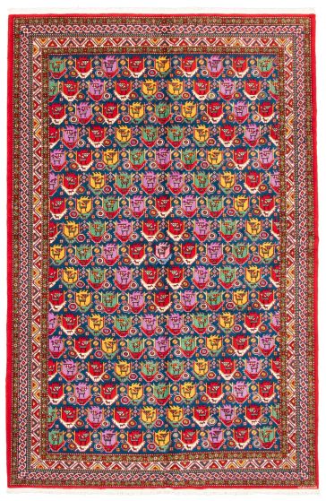 Bordered  Traditional Red Area rug 6x9 Turkish Hand-knotted 347486