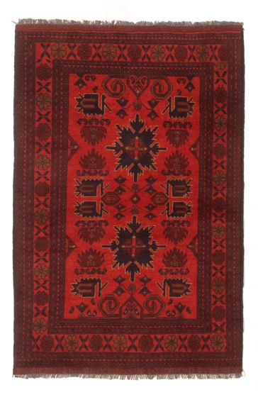Bordered  Traditional Red Area rug 3x5 Afghan Hand-knotted 347998