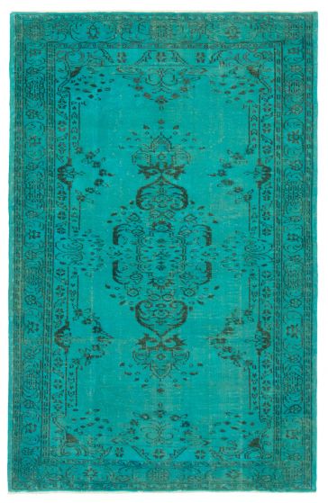 Overdyed  Transitional Green Area rug 5x8 Turkish Hand-knotted 358690