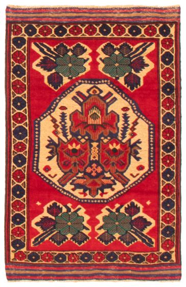 Bordered  Tribal Red Area rug 3x5 Afghan Hand-knotted 365675