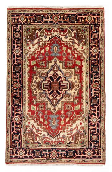 Bordered  Traditional Red Area rug 3x5 Indian Hand-knotted 377954