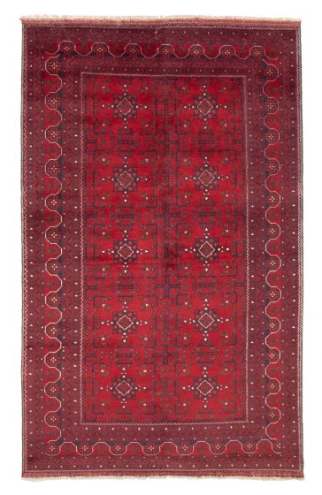 Bordered  Traditional Red Area rug 6x9 Afghan Hand-knotted 378002