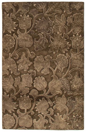 Carved  Transitional Green Area rug 5x8 Indian Hand Tufted 387887