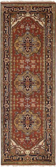 Traditional Brown Runner rug 8-ft-runner Indian Hand-knotted 242958
