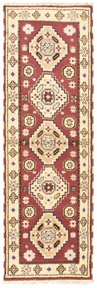 Bordered  Traditional Red Runner rug 8-ft-runner Indian Hand-knotted 313799