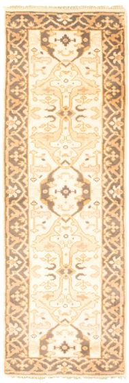 Bordered  Traditional Ivory Runner rug 8-ft-runner Indian Hand-knotted 345096