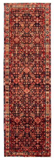 Bordered  Traditional Black Runner rug 10-ft-runner Persian Hand-knotted 352385