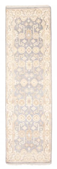 Bordered  Traditional Grey Runner rug 8-ft-runner Indian Hand-knotted 377912