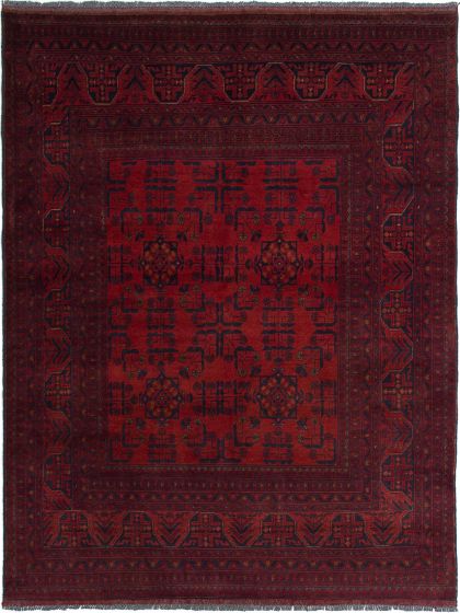 Bordered  Tribal Red Area rug 4x6 Afghan Hand-knotted 281388