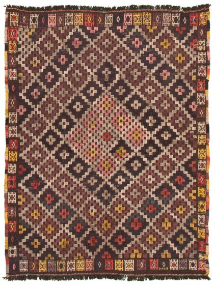 Flat-weaves & Kilims  Tribal Black Area rug 4x6 Turkish Flat-weave 343684