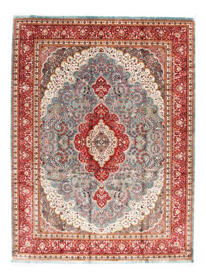 Bordered  Traditional Blue Area rug 9x12 Indian Hand-knotted 348601