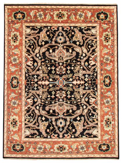 Bordered  Traditional Black Area rug 9x12 Indian Hand-knotted 362071