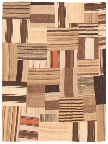 Transitional Brown Area rug 4x6 Turkish Flat-Weave 369407