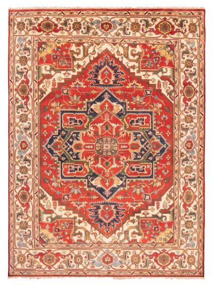 Bordered  Traditional Red Area rug 9x12 Indian Hand-knotted 370098