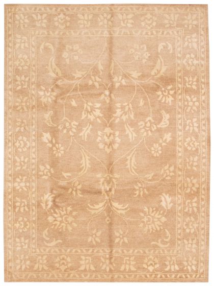 Bordered  Traditional Brown Area rug 8x10 Nepal Hand-knotted 375113