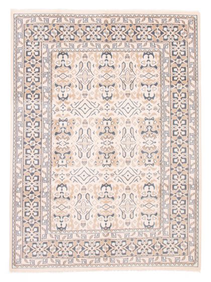 Bordered  Traditional Ivory Area rug 9x12 Indian Hand-knotted 378897