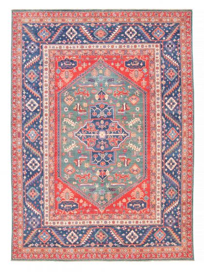 Bordered  Traditional Red Area rug 9x12 Afghan Hand-knotted 381798