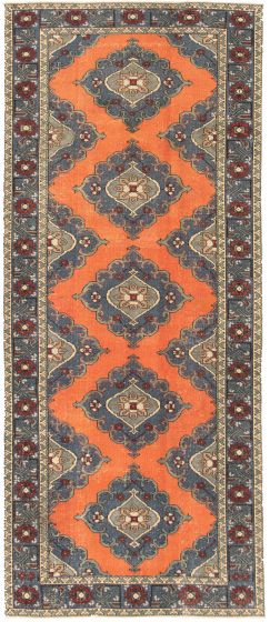 Bordered  Vintage Brown Runner rug 11-ft-runner Turkish Hand-knotted 314229