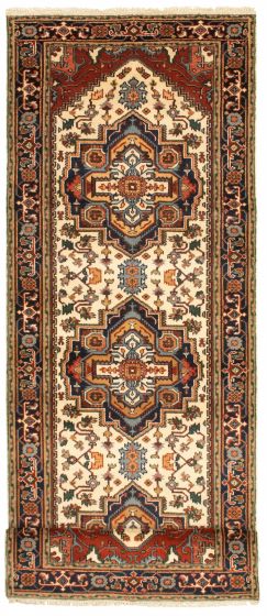 Bordered  Traditional Ivory Runner rug 12-ft-runner Indian Hand-knotted 336443