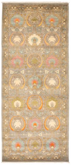 Bordered  Transitional Grey Area rug Unique Pakistani Hand-knotted 341789