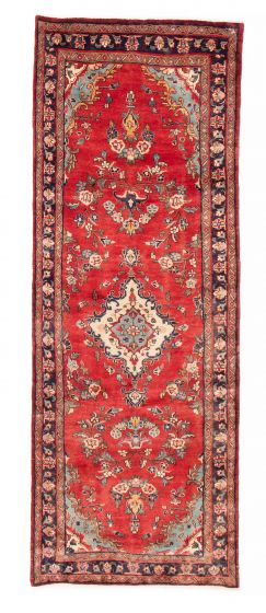 Bordered  Traditional Red Runner rug 9-ft-runner Turkish Hand-knotted 385632