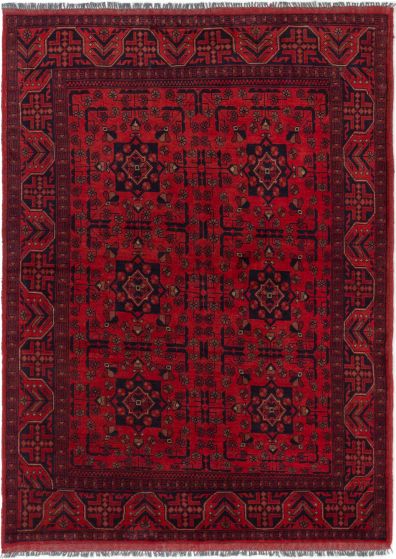 Bordered  Tribal Red Area rug 4x6 Afghan Hand-knotted 281145