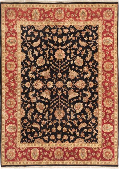 Bordered  Traditional Black Area rug 9x12 Indian Hand-knotted 282792