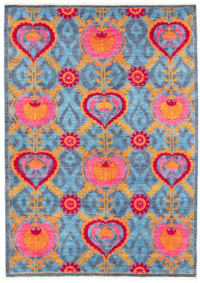 Bordered  Transitional Blue Area rug 5x8 Pakistani Hand-knotted 310738