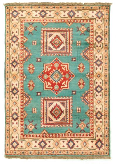 Bordered  Tribal Green Area rug 3x5 Afghan Hand-knotted 329440