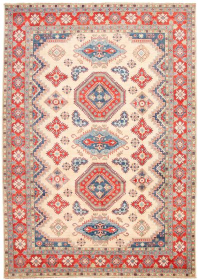 Bordered  Tribal Ivory Area rug 10x14 Afghan Hand-knotted 330045