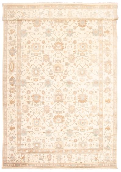 Bordered  Traditional Ivory Area rug Oversize Indian Hand-knotted 345258