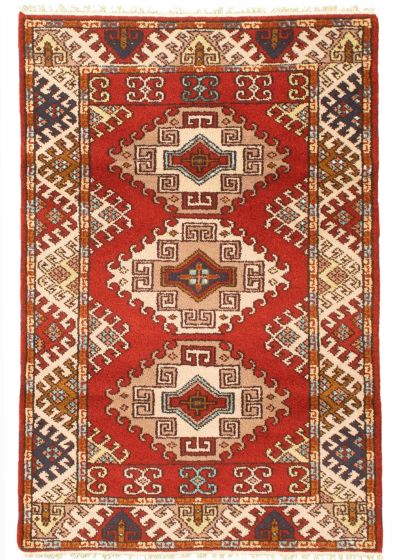 Bordered  Traditional Red Area rug 3x5 Indian Hand-knotted 346400