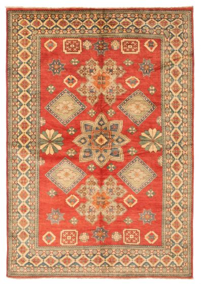 Bordered  Traditional Red Area rug 6x9 Afghan Hand-knotted 348314